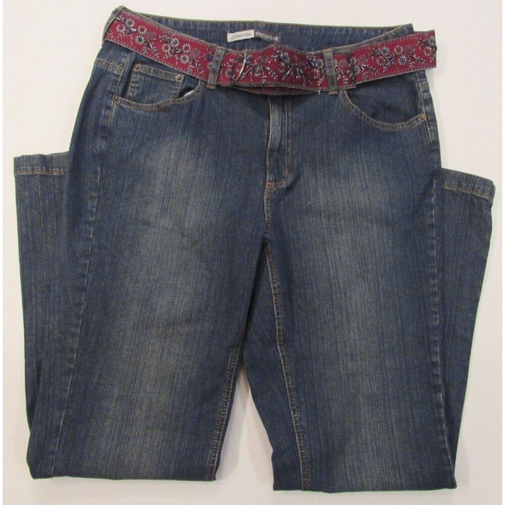 Womens St. John's Bay Stretch Flare Belted Medium Blue Wash Size 18W Jeans